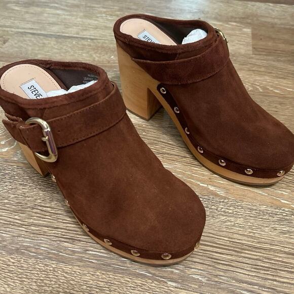 STEVE MADDEN NWB Hilde Chestnut Brown Platform Buckle Clogs Size 9.5 Retro Boho - Picture 4 of 7